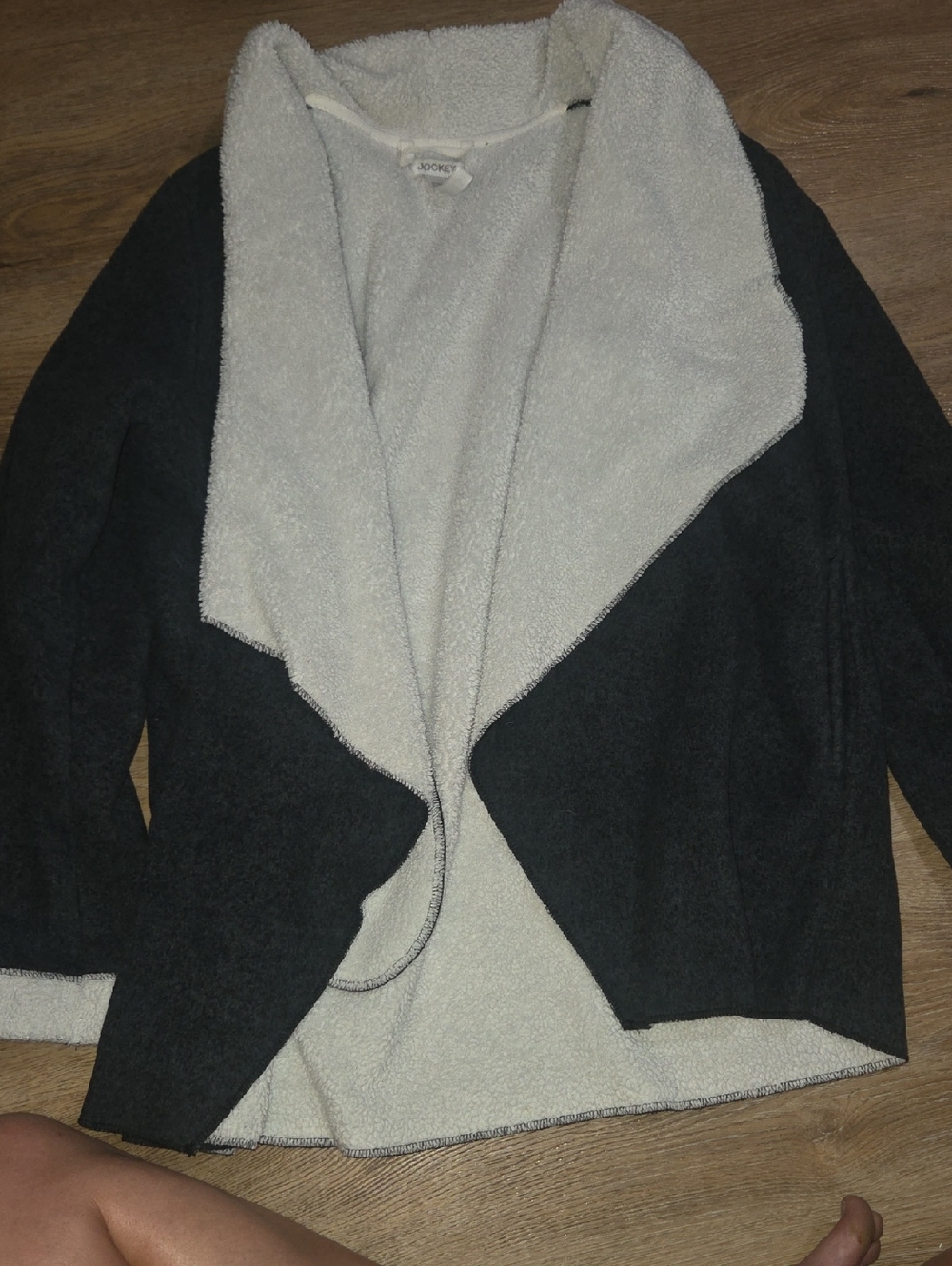 Jockey Dark Gray & Cream Open Draped Cardigan